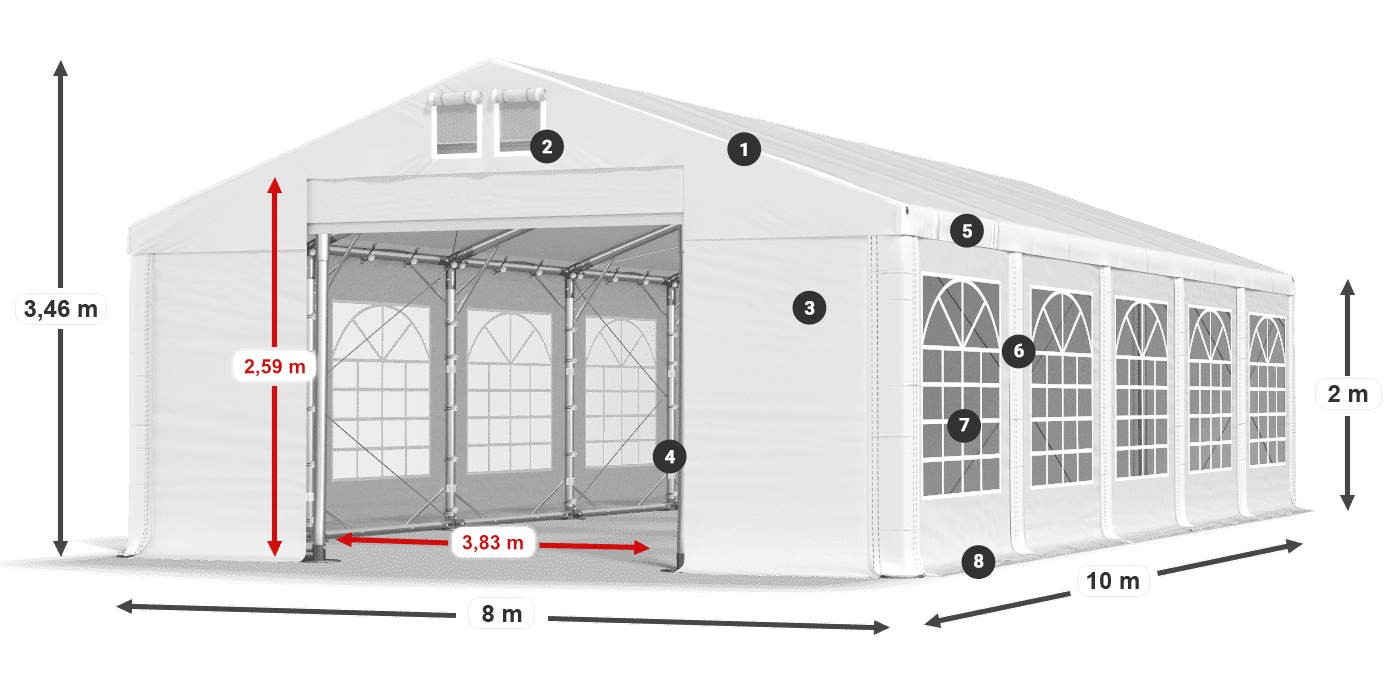 Tetto: MS 580 PVC Pareti: FR 620 PVC 2m leggenda