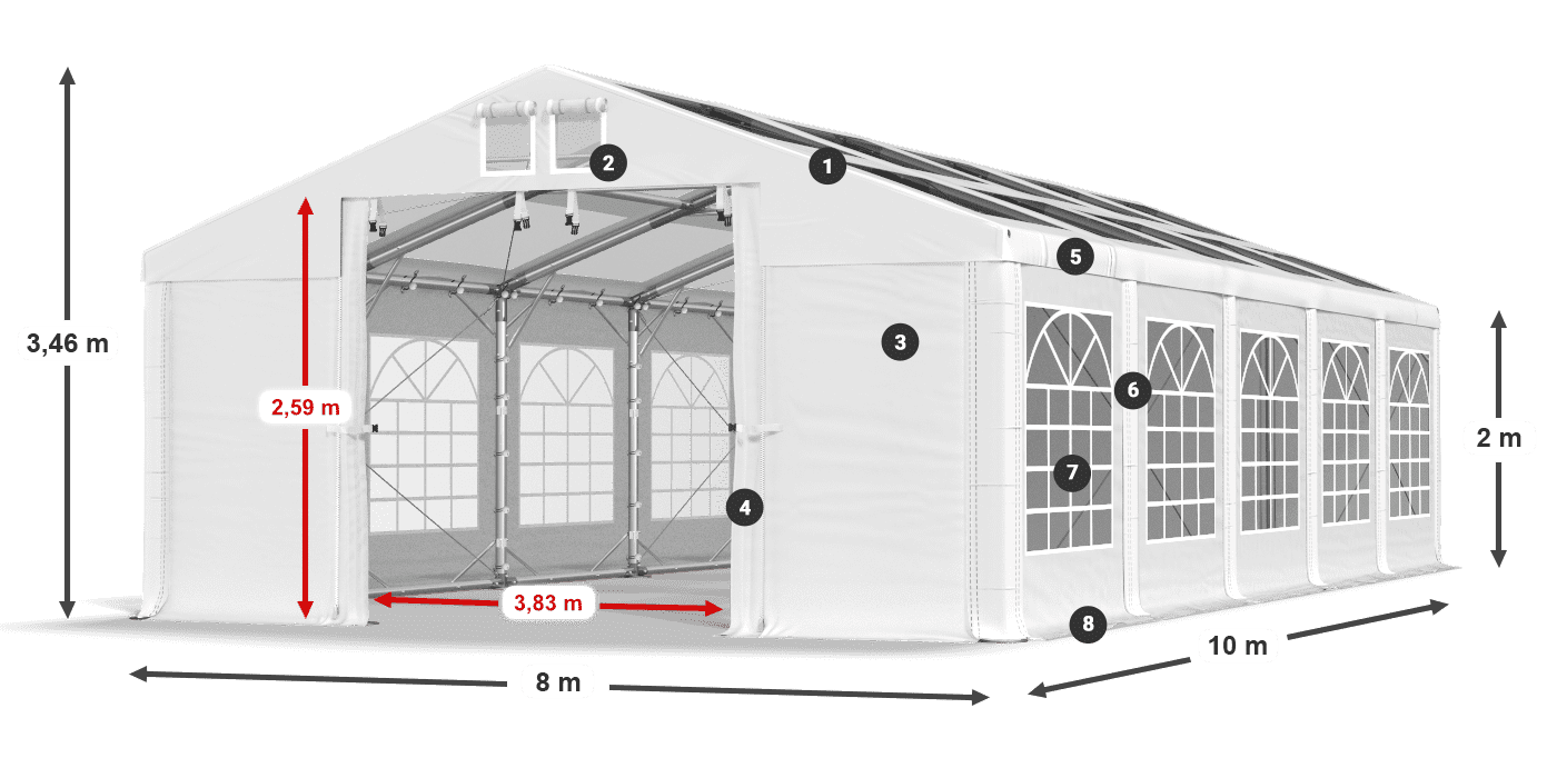 Tetto: MS T 580 PVC Pareti: FR 620 PVC 2m leggenda
