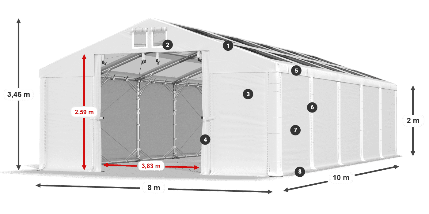 Tetto: MS T 580 PVC Pareti: FR 620 PVC 2m leggenda