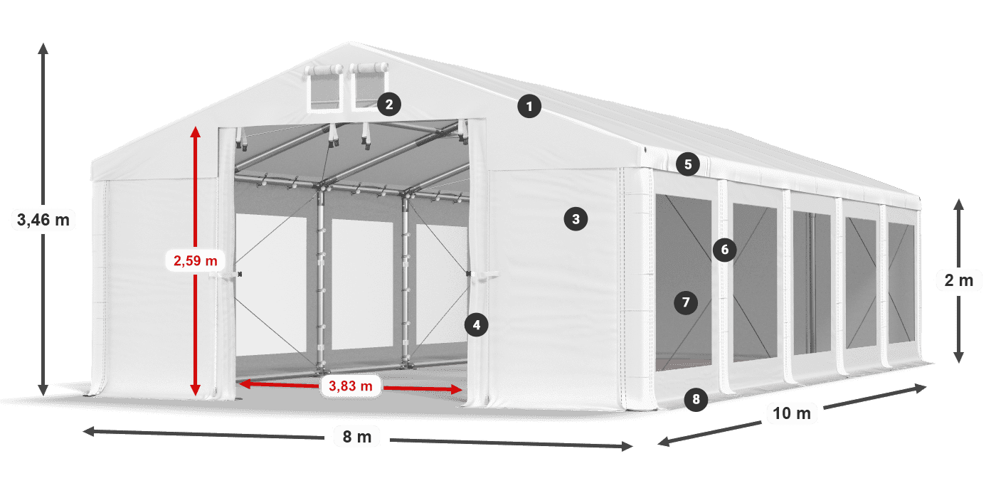 Tetto: MS 580 PVC Pareti: MS 580 PVC 2m leggenda