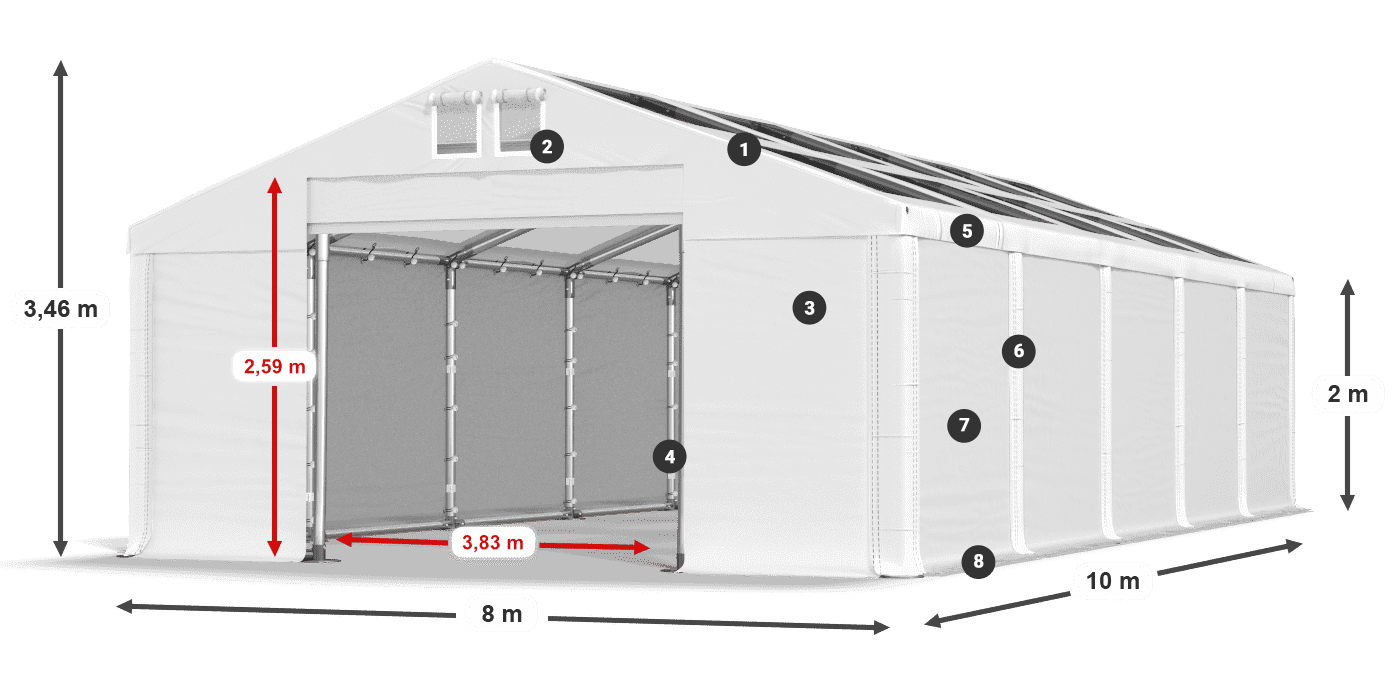 Tetto: MS T 580 PVC Pareti: SD 500 PVC 2m leggenda