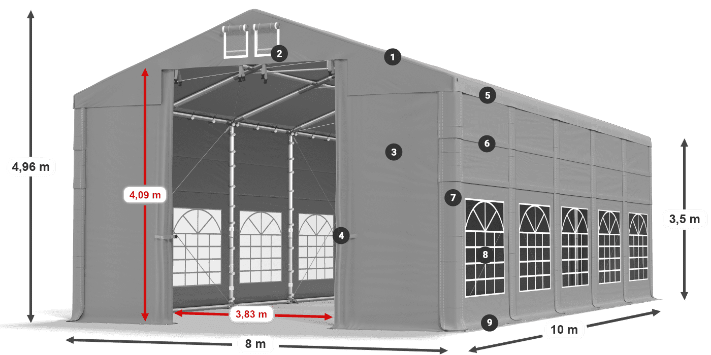 Tetto: FR 620 PVC Pareti: SD 500 PVC 3.5m leggenda
