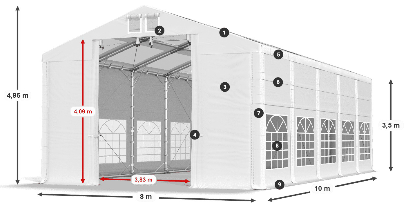 Tetto: MS T 580 PVC Pareti: SD 500 I PVC 3.5m leggenda