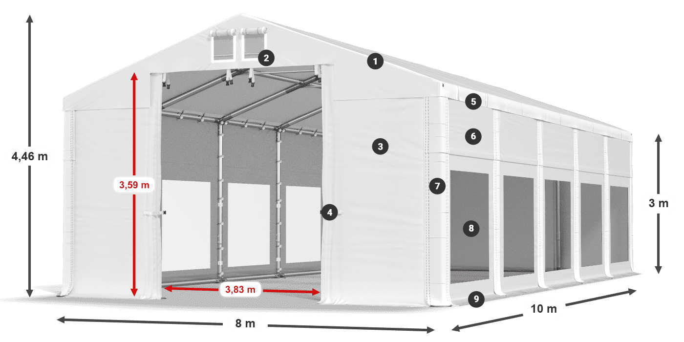 Tetto: FR 620 PVC Pareti: MS 580 PVC 3m leggenda