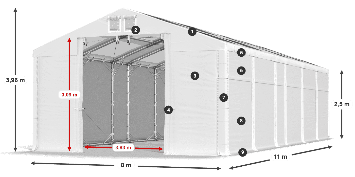 Tetto: MS T 580 PVC Pareti: FR 620 PVC 2.5m leggenda
