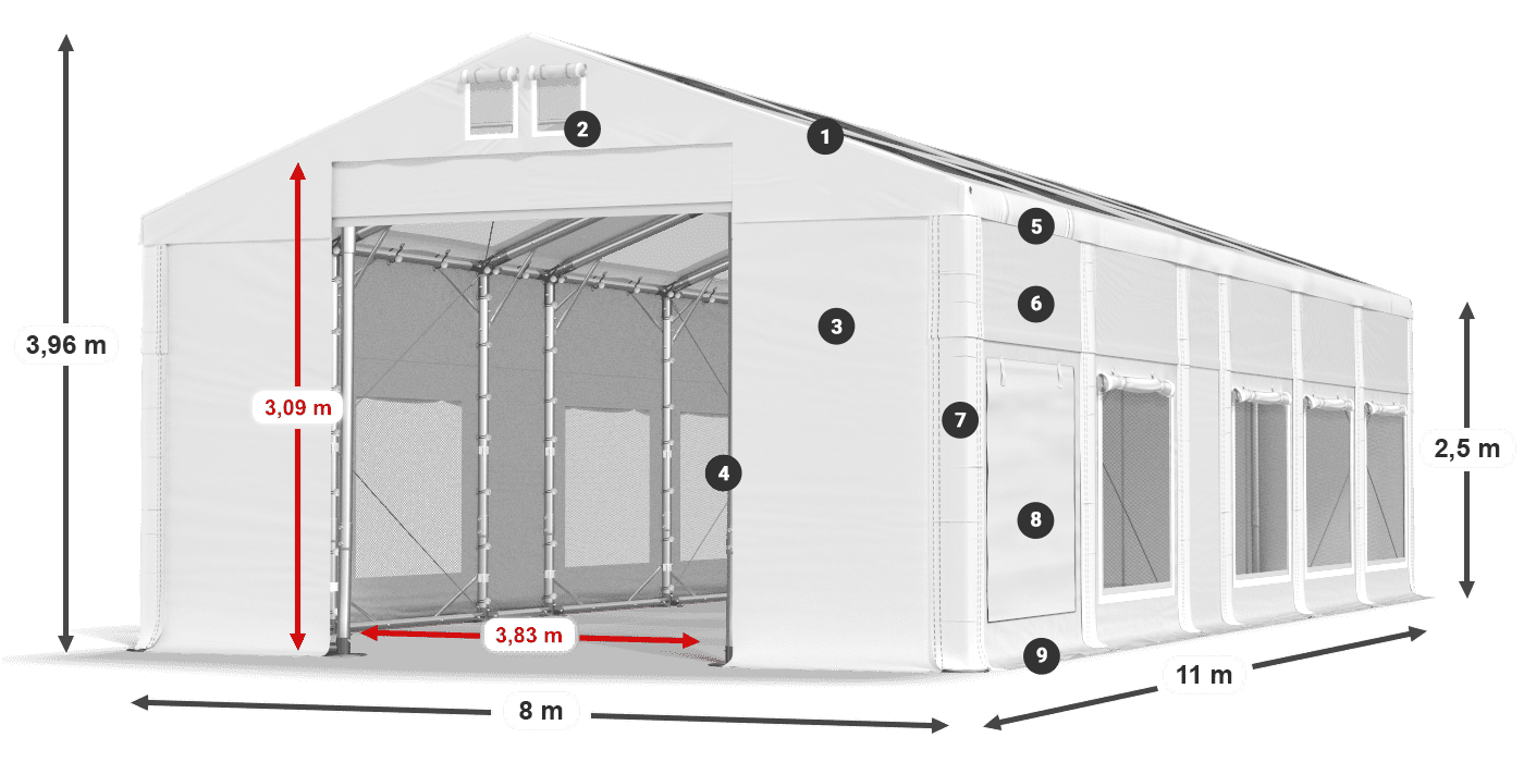 Tetto: MS T 580 PVC Pareti: SD M 500 PVC 2.5m leggenda