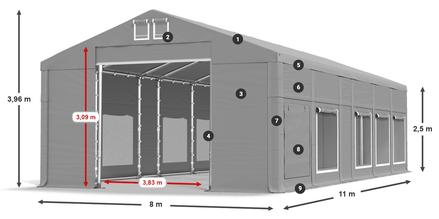 Tetto: MS 580 PVC Pareti: SD M 500 PVC 2.5m leggenda