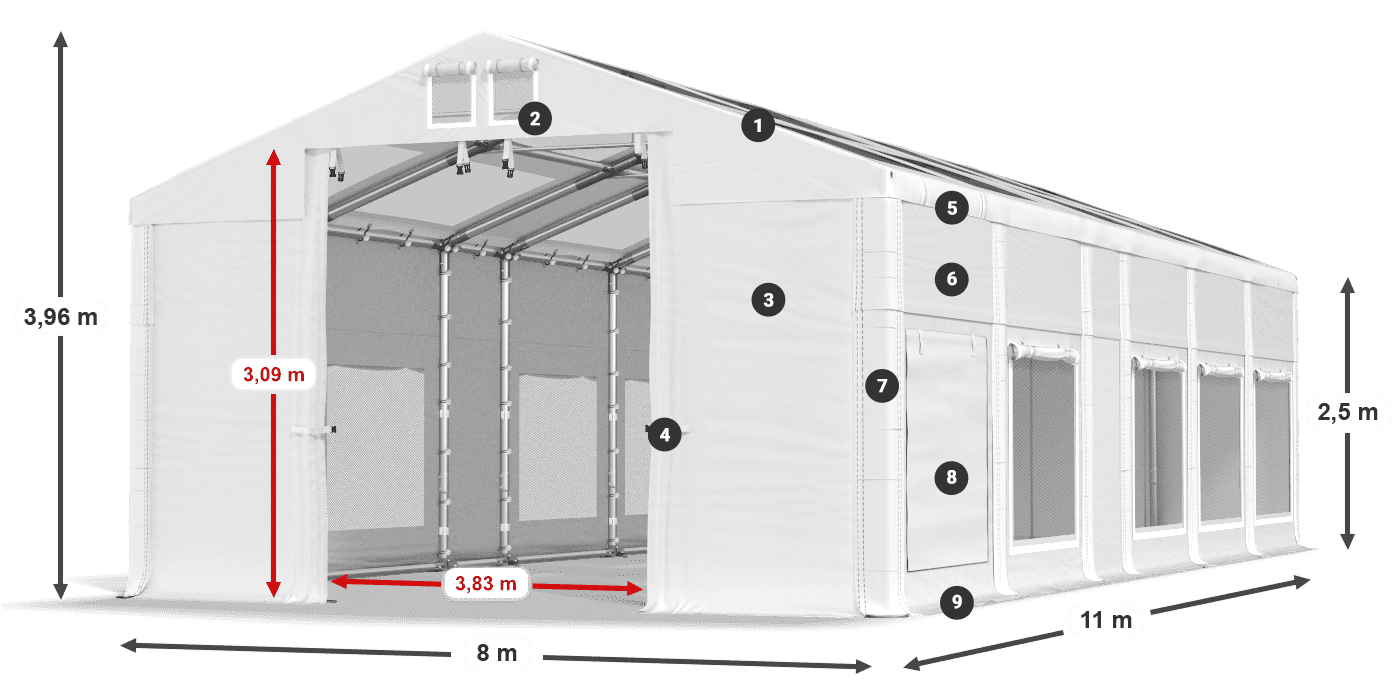 Tetto: MS T 580 PVC Pareti: SD M 500 PVC 2.5m leggenda