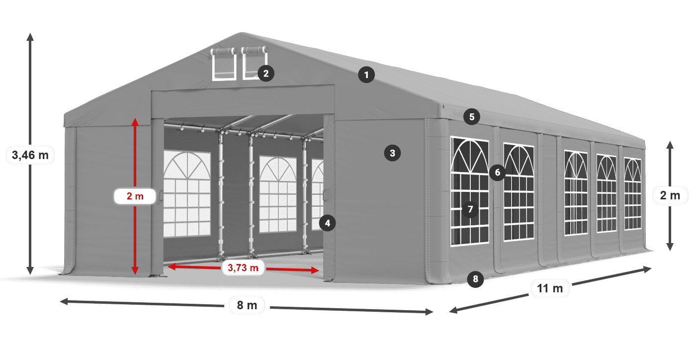 Tetto: FR 620 PVC Pareti: SD 500 PVC 2m leggenda