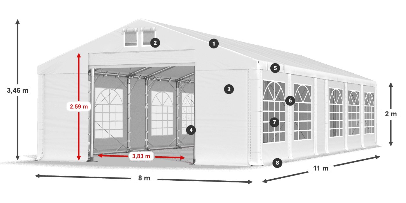 Tetto: MS 580 PVC Pareti: FR 620 PVC 2m leggenda
