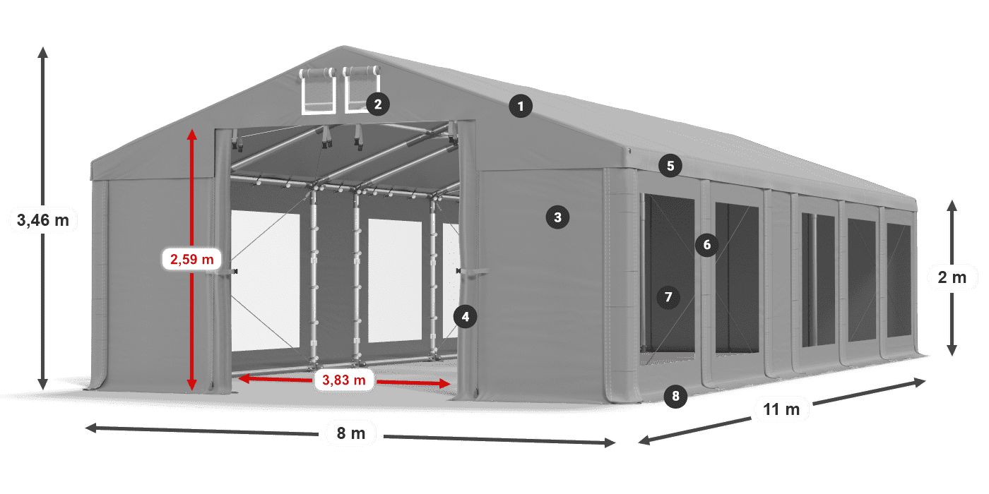 Tetto: MS 580 PVC Pareti: MS 580 PVC 2m leggenda