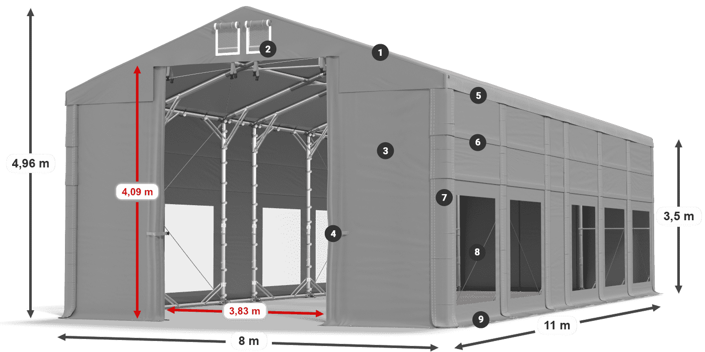 Tetto: MS 580 PVC Pareti: MS 580 PVC 3.5m leggenda