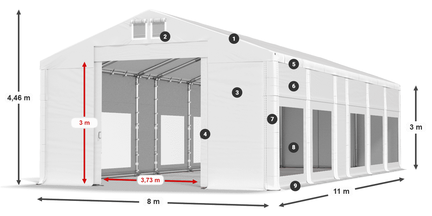 Tetto: FR 620 PVC Pareti: MS 580 PVC 3m leggenda