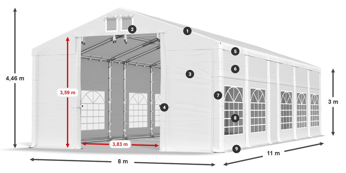 Tetto: MS 580 PVC Pareti: FR 620 PVC 3m leggenda