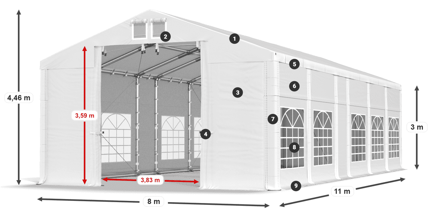 Tetto: MS 580 PVC Pareti: FR 620 PVC 3m leggenda