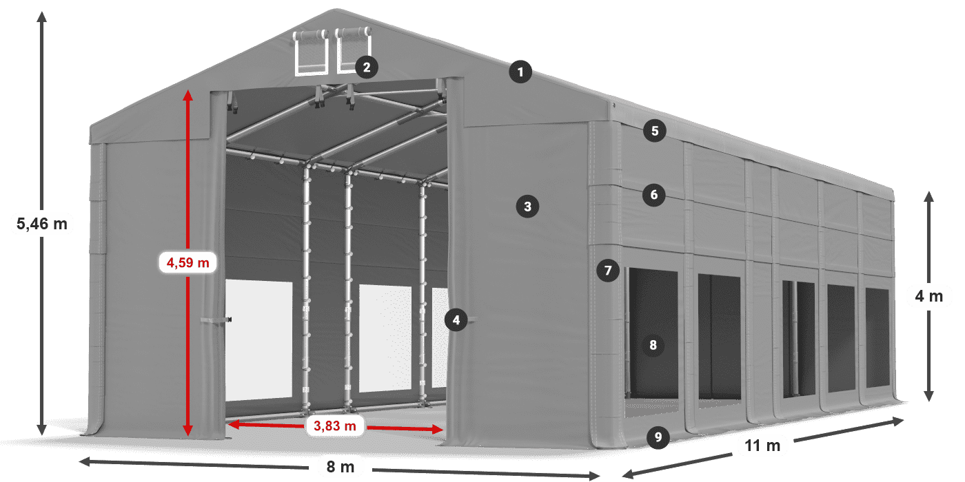 Tetto: MS 580 PVC Pareti: MS 580 PVC 4m leggenda