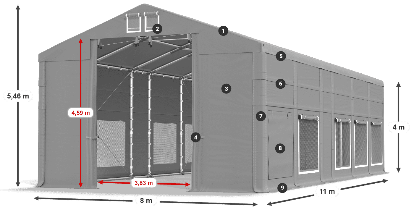Tetto: MS 580 PVC Pareti: SD M 500 PVC 4m leggenda