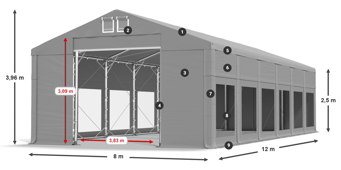 Tetto: MS 580 PVC Pareti: MS 580 PVC 2.5m leggenda