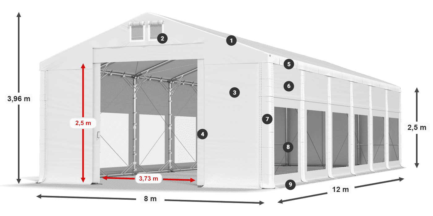 Tetto: MS 580 PVC Pareti: MS 580 PVC 2.5m leggenda