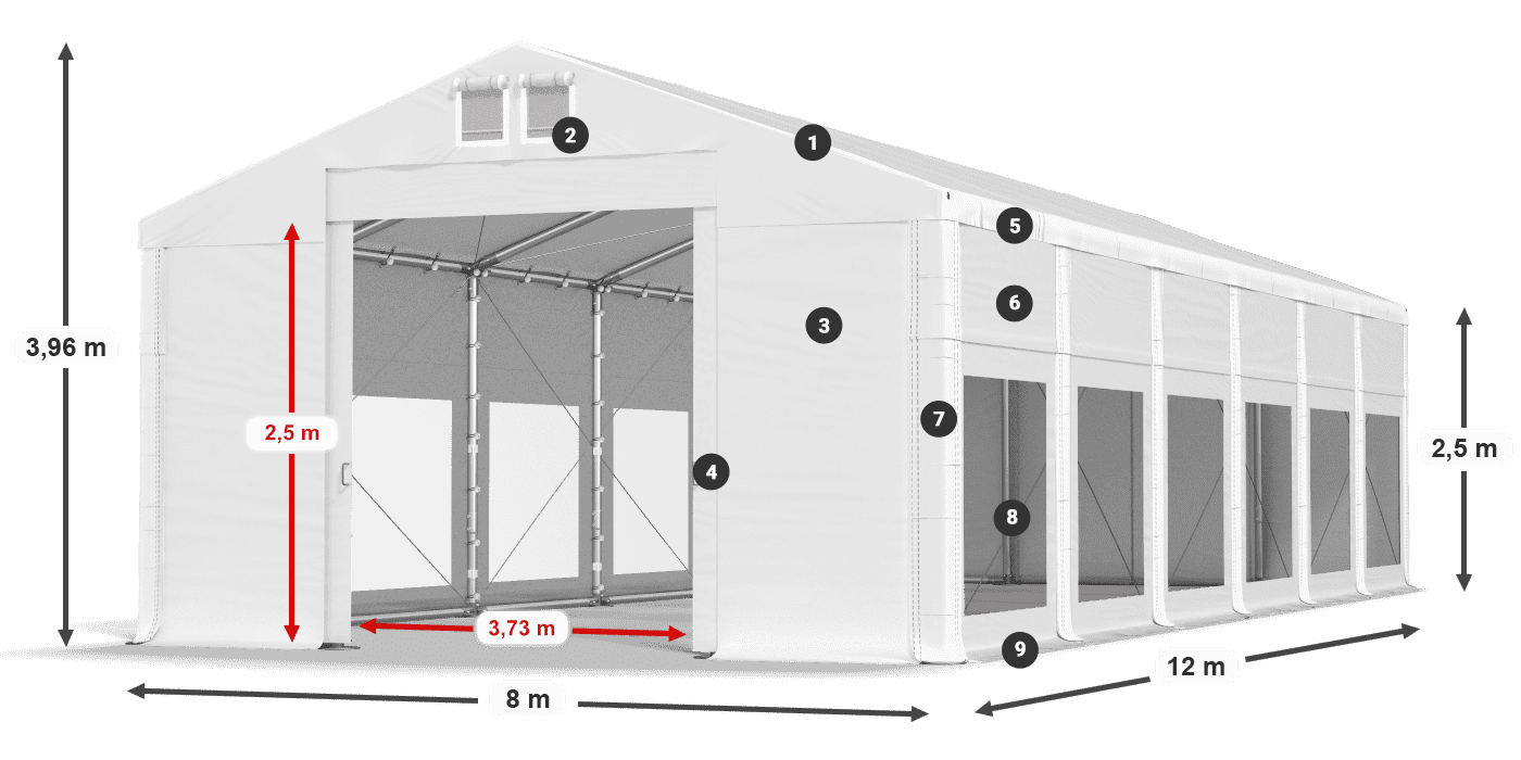 Tetto: MS 580 PVC Pareti: MS 580 PVC 2.5m leggenda