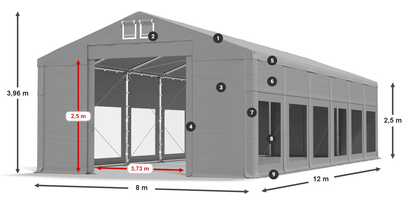 Tetto: MS 580 PVC Pareti: MS 580 PVC 2.5m leggenda
