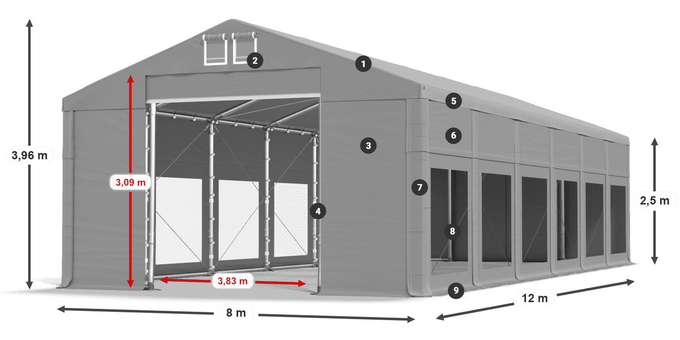 Tetto: MS 580 PVC Pareti: MS 580 PVC 2.5m leggenda