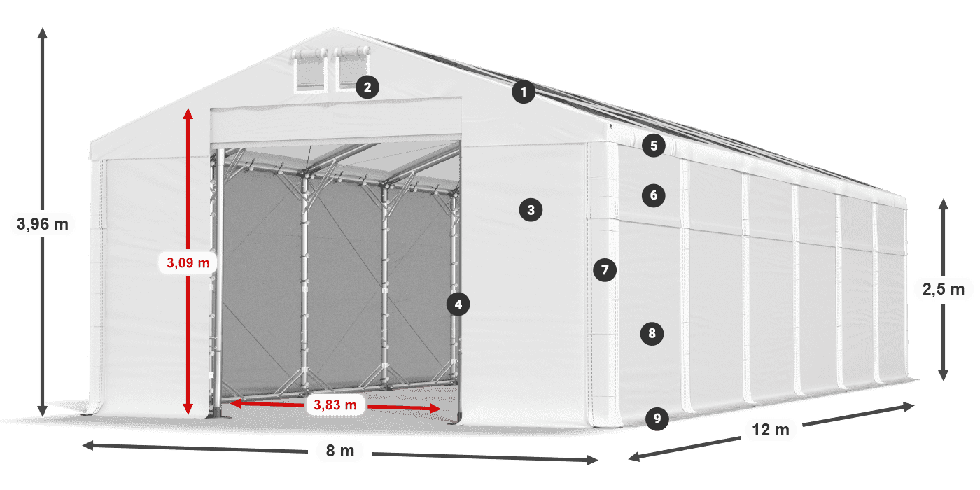 Tetto: MS T 580 PVC Pareti: SD 500 PVC 2.5m leggenda