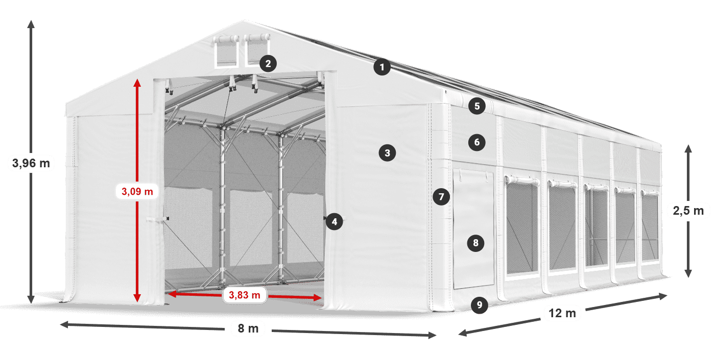 Tetto: MS T 580 PVC Pareti: SD M 500 PVC 2.5m leggenda