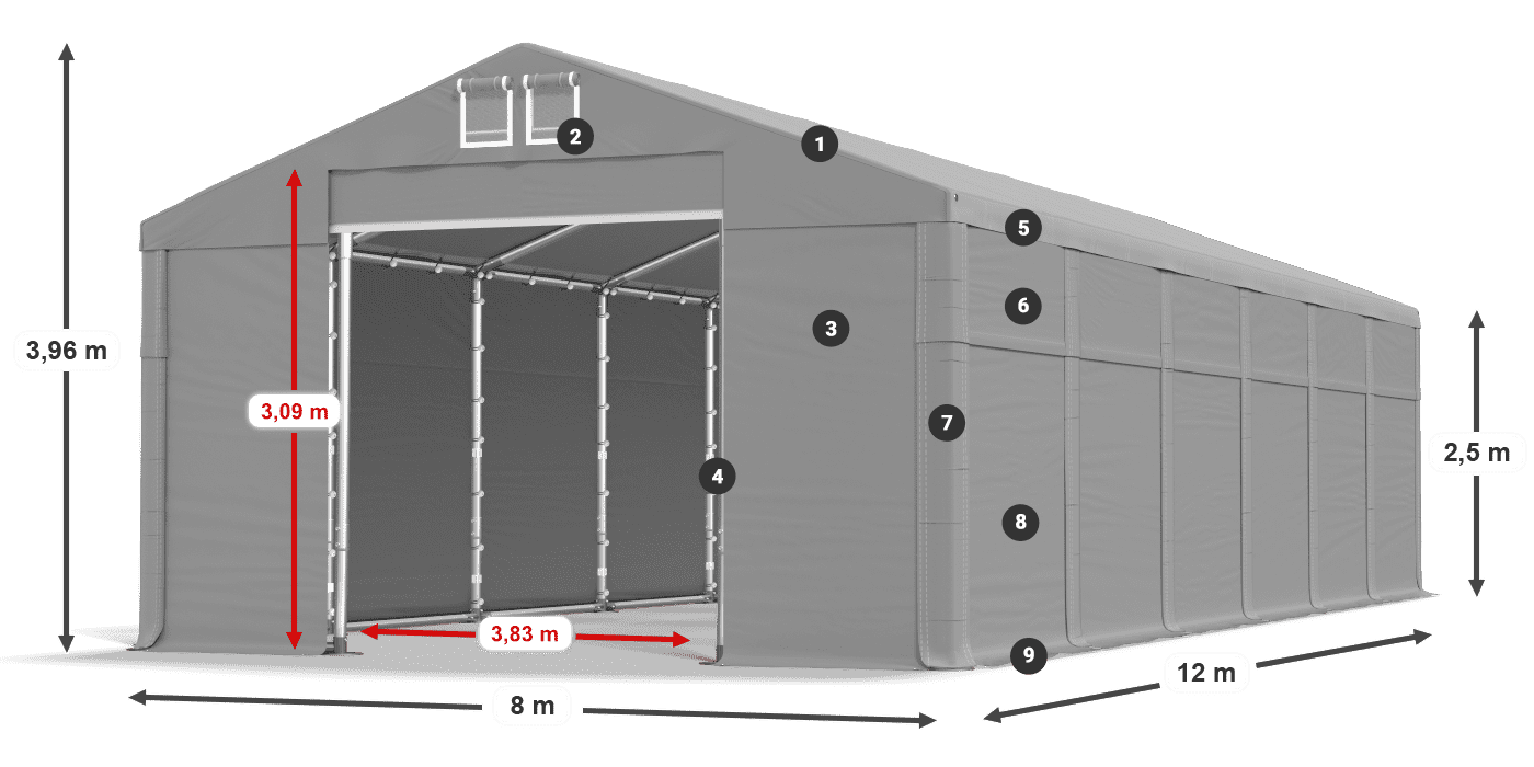 Tetto: MS 580 PVC Pareti: SD 500 PVC 2.5m leggenda