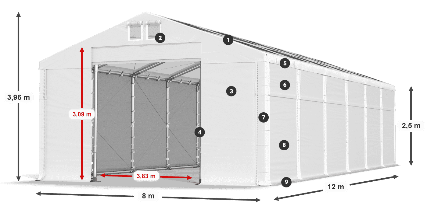 Tetto: MS T 580 PVC Pareti: SD 500 PVC 2.5m leggenda