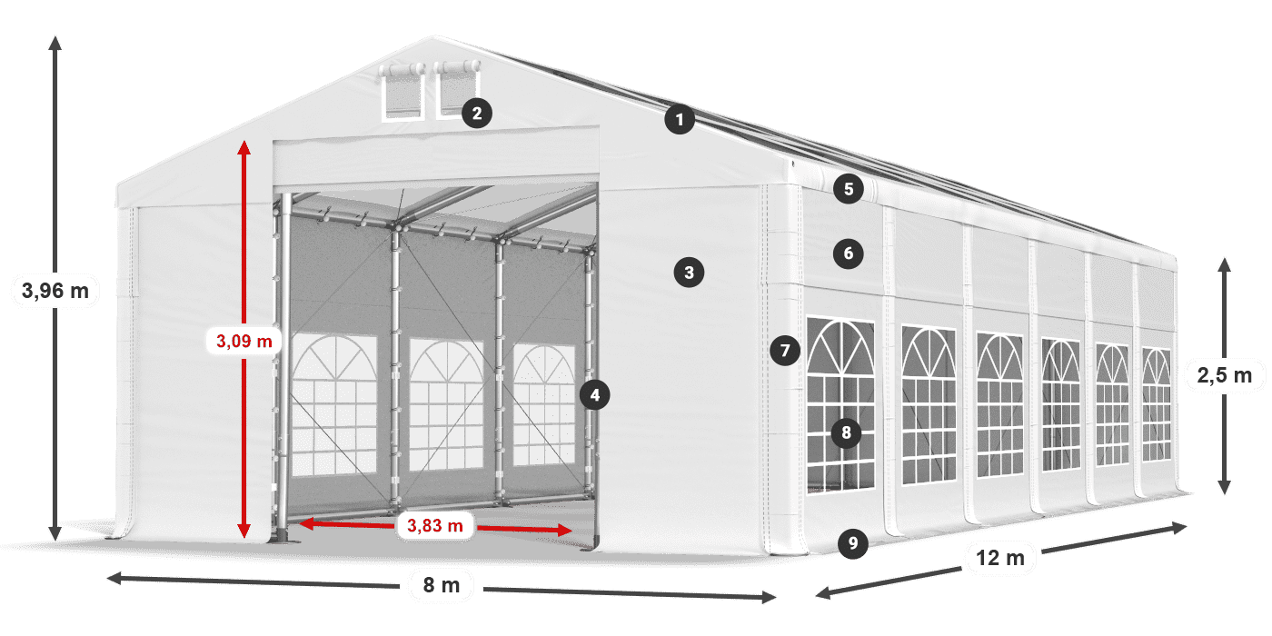 Tetto: MS 580 PVC Pareti: SD 500 PVC 2.5m leggenda
