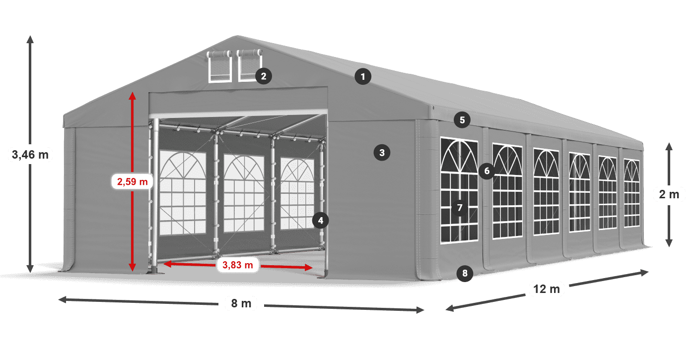 Tetto: FR 620 PVC Pareti: SD 500 PVC 2m leggenda