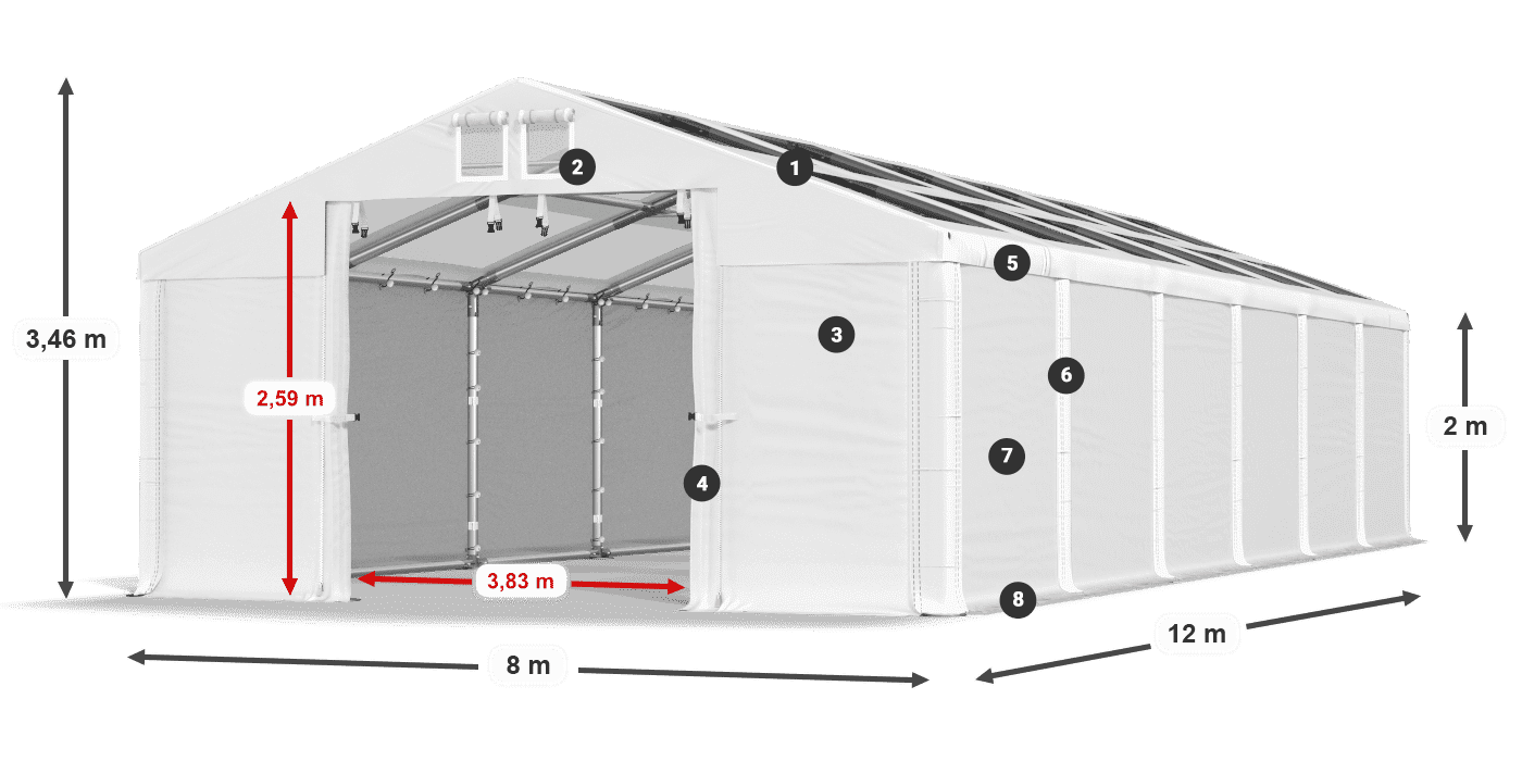 Tetto: MS T 580 PVC Pareti: FR 620 PVC 2m leggenda