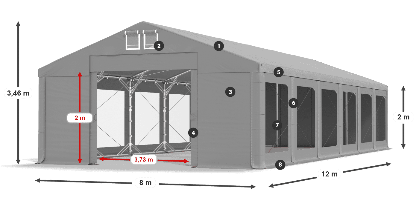 Tetto: MS 580 PVC Pareti: MS 580 PVC 2m leggenda