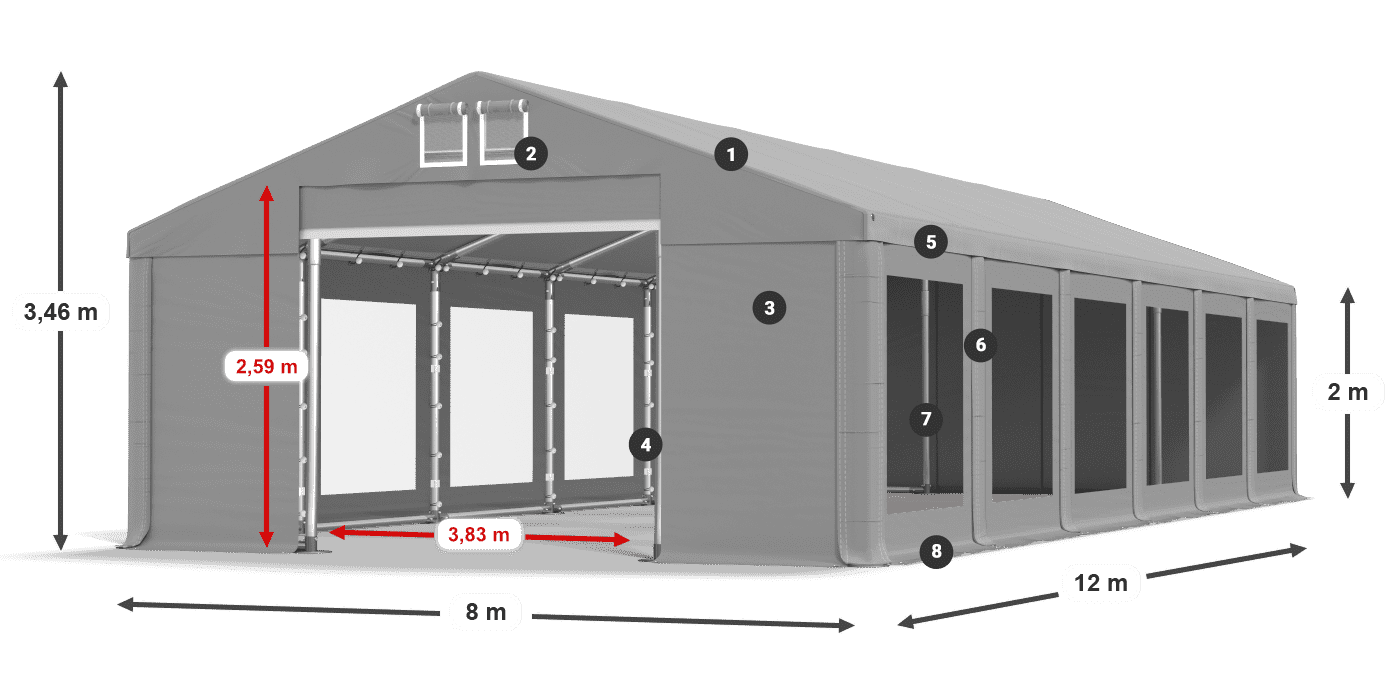 Tetto: MS 580 PVC Pareti: MS 580 PVC 2m leggenda
