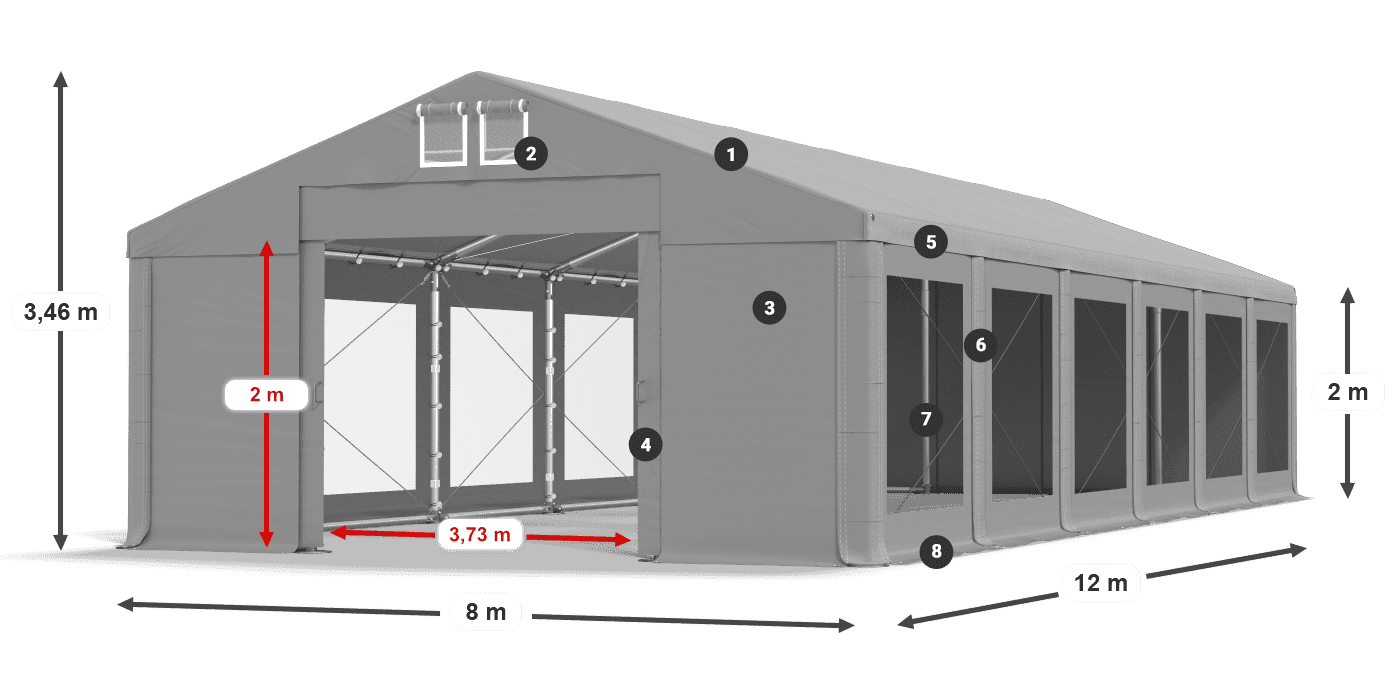 Tetto: MS 580 PVC Pareti: MS 580 PVC 2m leggenda