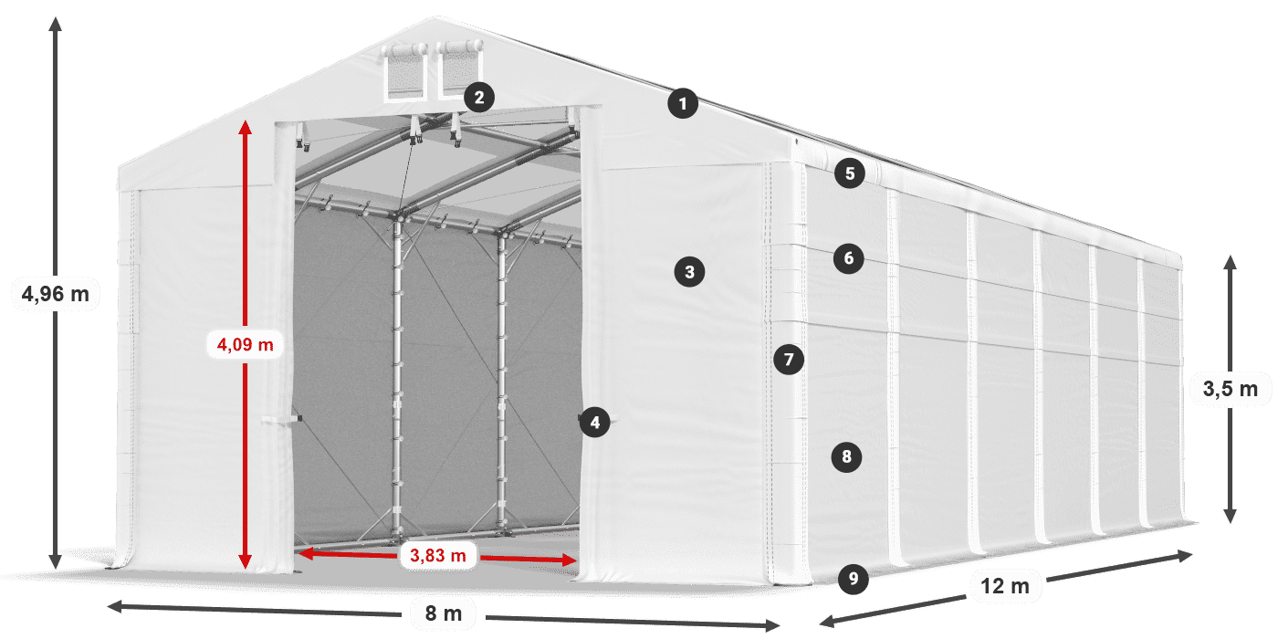 Tetto: MS T 580 PVC Pareti: FR 620 PVC 3.5m leggenda