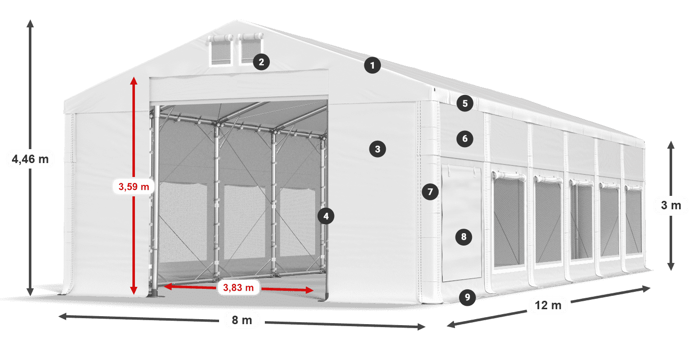 Tetto: FR 620 PVC Pareti: SD 500 PVC 3m leggenda