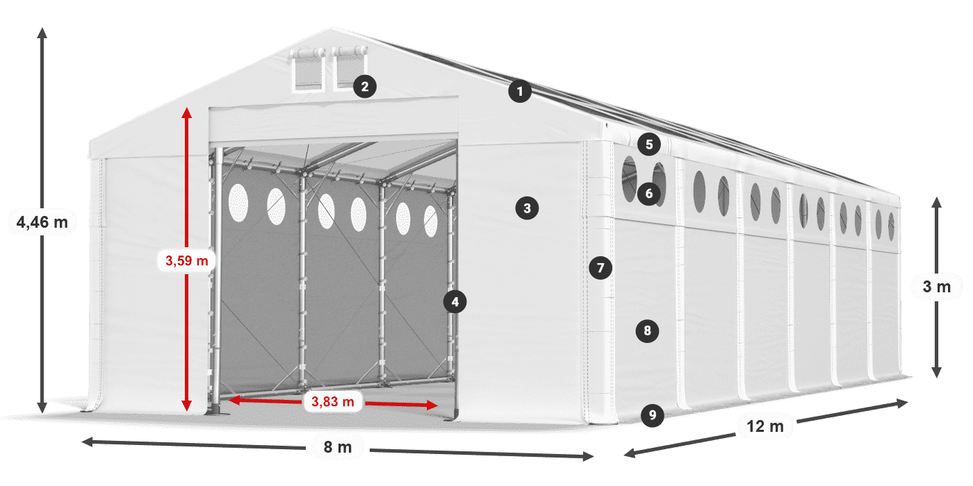 Tetto: MS T 580 PVC Pareti: FR O 620 PVC 3m leggenda