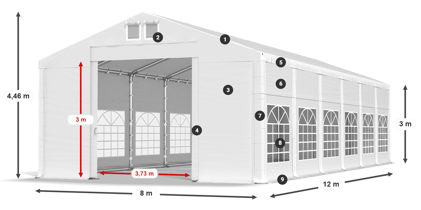 Tetto: MS 580 PVC Pareti: FR 620 PVC 3m leggenda