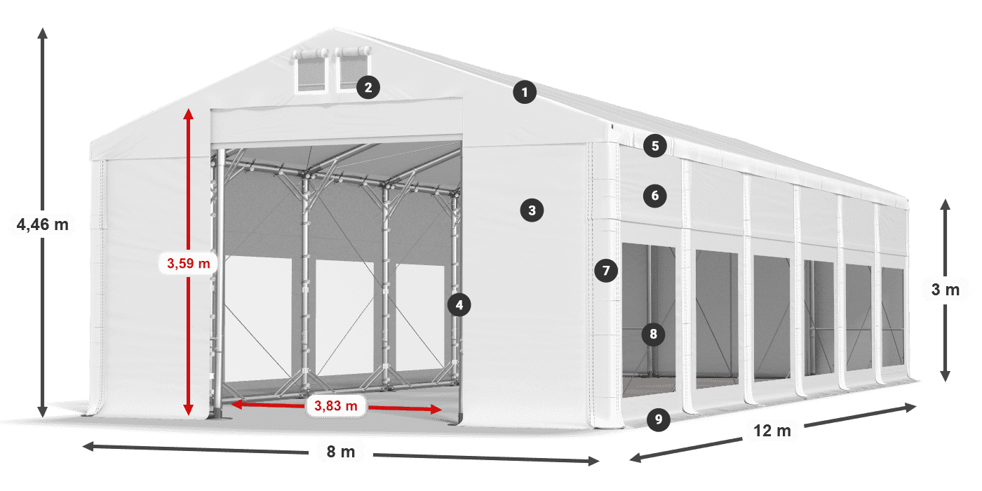 Tetto: MS 580 PVC Pareti: MS 580 PVC 3m leggenda