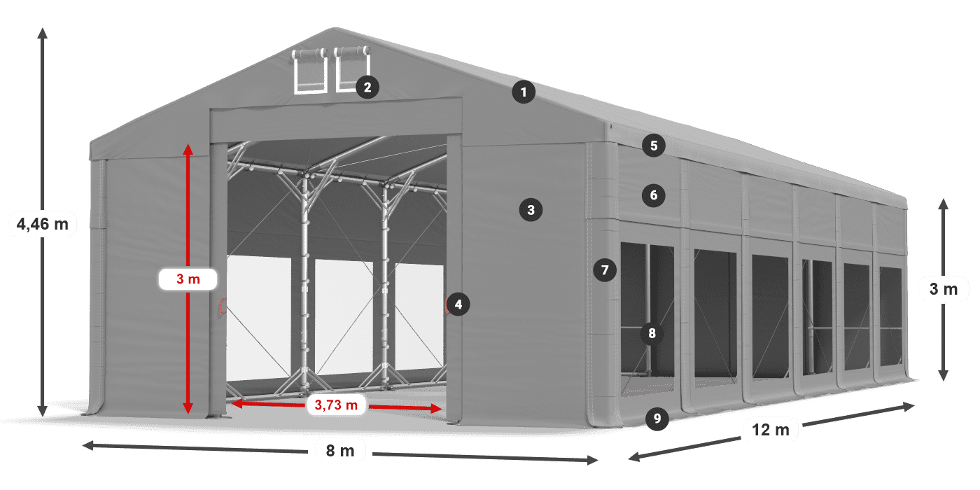 Tetto: MS 580 PVC Pareti: MS 580 PVC 3m leggenda
