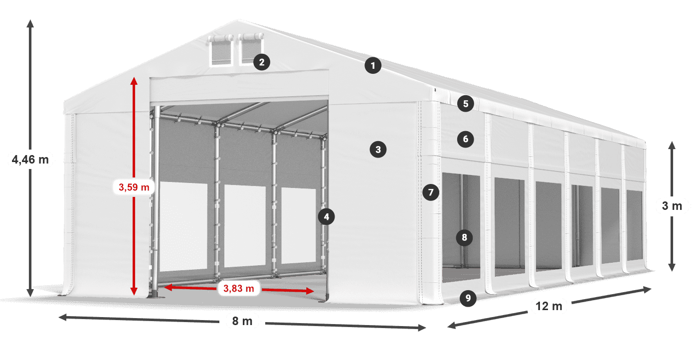 Tetto: MS 580 PVC Pareti: MS 580 PVC 3m leggenda
