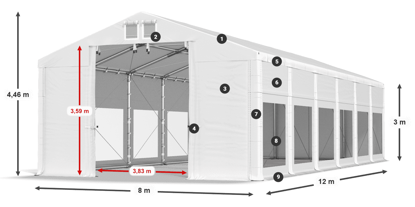 Tetto: MS 580 PVC Pareti: MS 580 PVC 3m leggenda