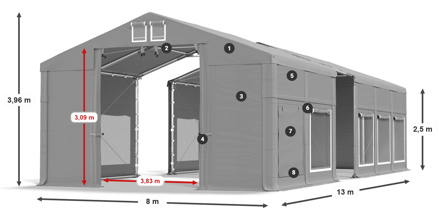 Tetto: FR 620 PVC Pareti: SD 500 PVC 2.5m leggenda