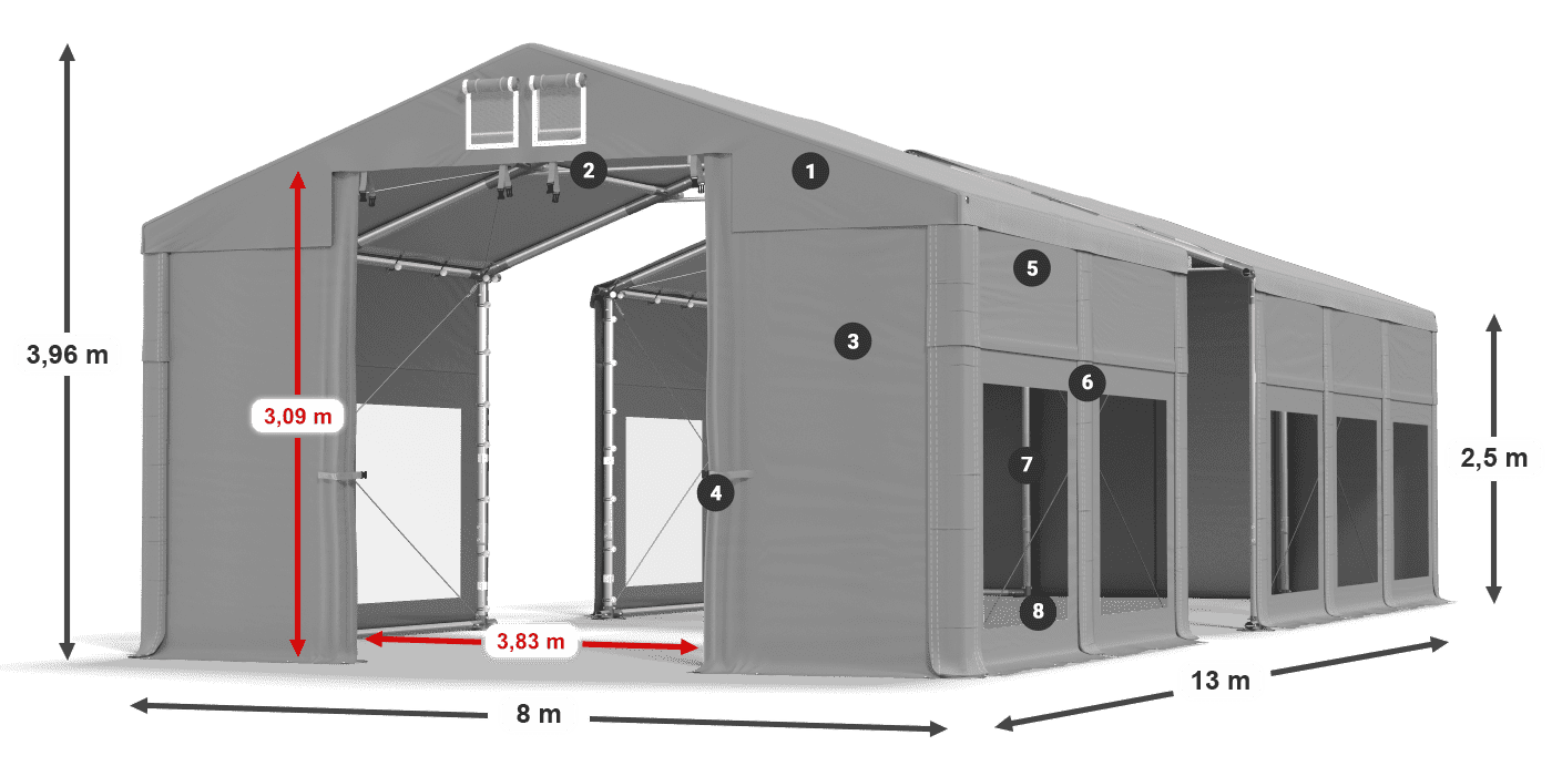 Tetto: MS 580 PVC Pareti: MS 580 PVC 2.5m leggenda