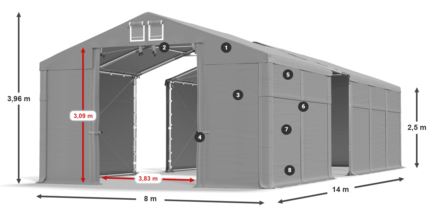 Tetto: FR 620 PVC Pareti: SD 500 PVC 2.5m leggenda