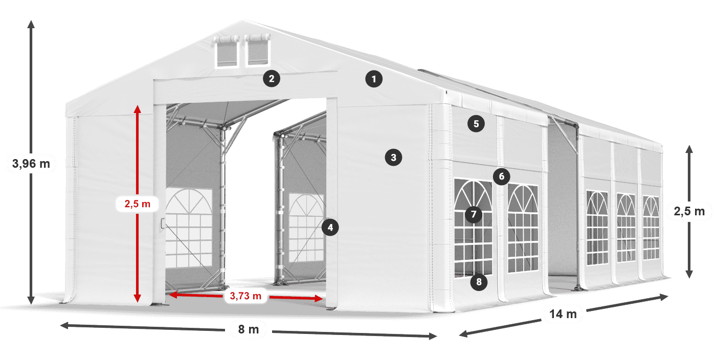 Tetto: MS 580 PVC Pareti: FR 620 PVC 2.5m leggenda