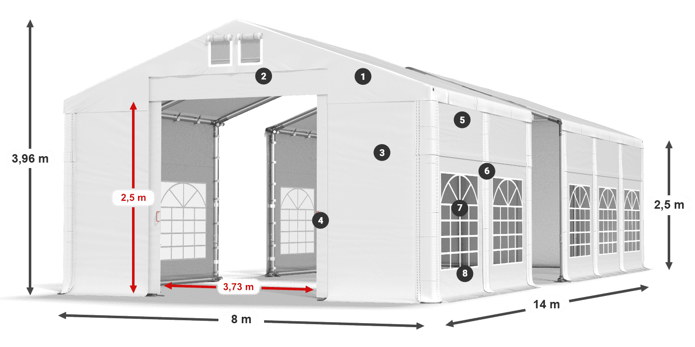 Tetto: MS 580 PVC Pareti: FR 620 PVC 2.5m leggenda