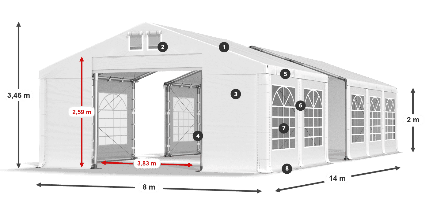Tetto: FR 620 PVC Pareti: SD 500 PVC 2m leggenda